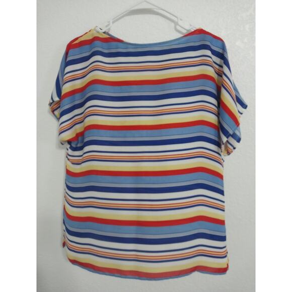 Chaps Women's Light Weight Striped Short Sleeve Colorful Blouse Polyester Size S - Picture 1 of 3